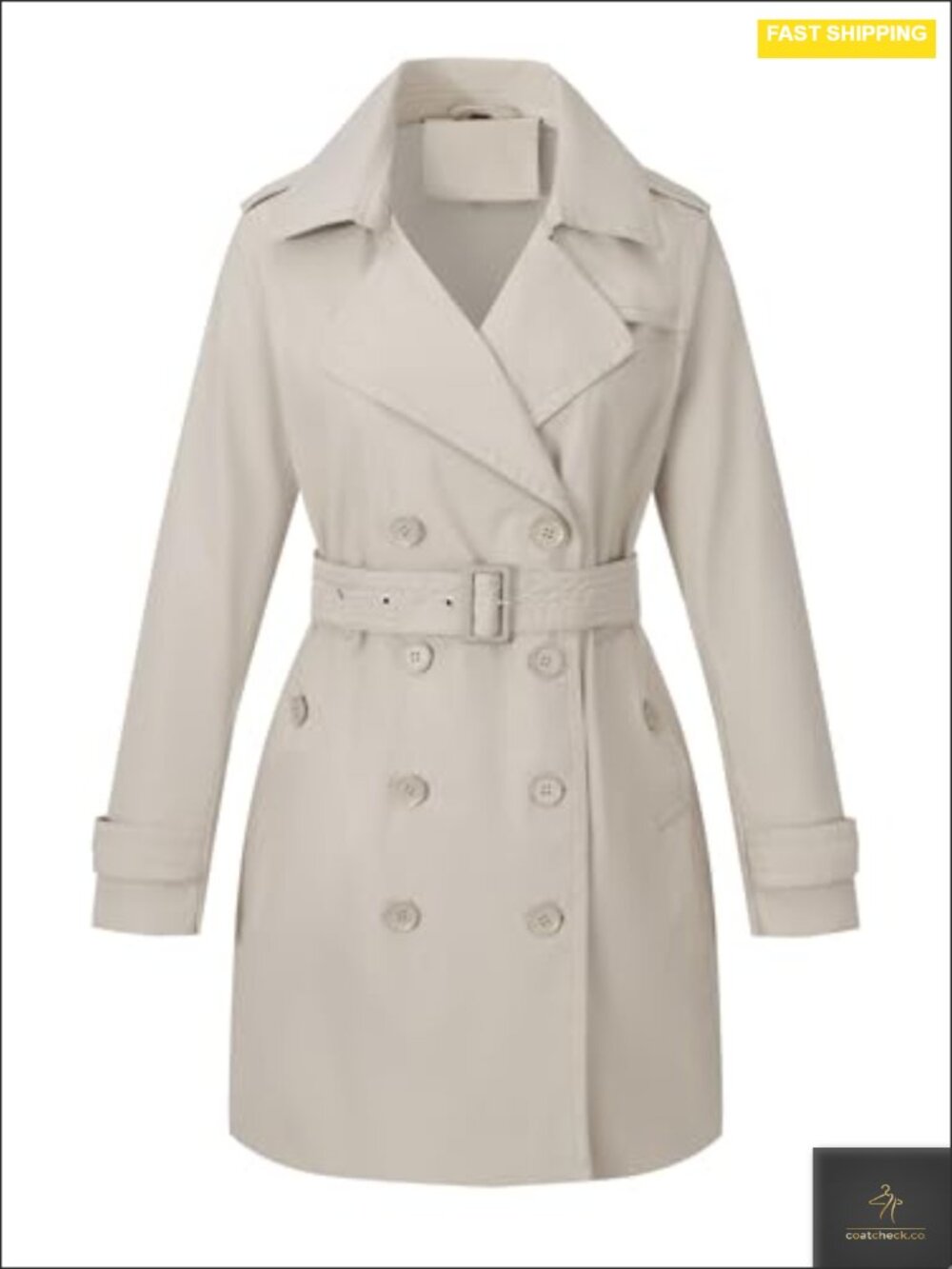 Double-Breasted Classic Crop Trench Coat with Belted Waist